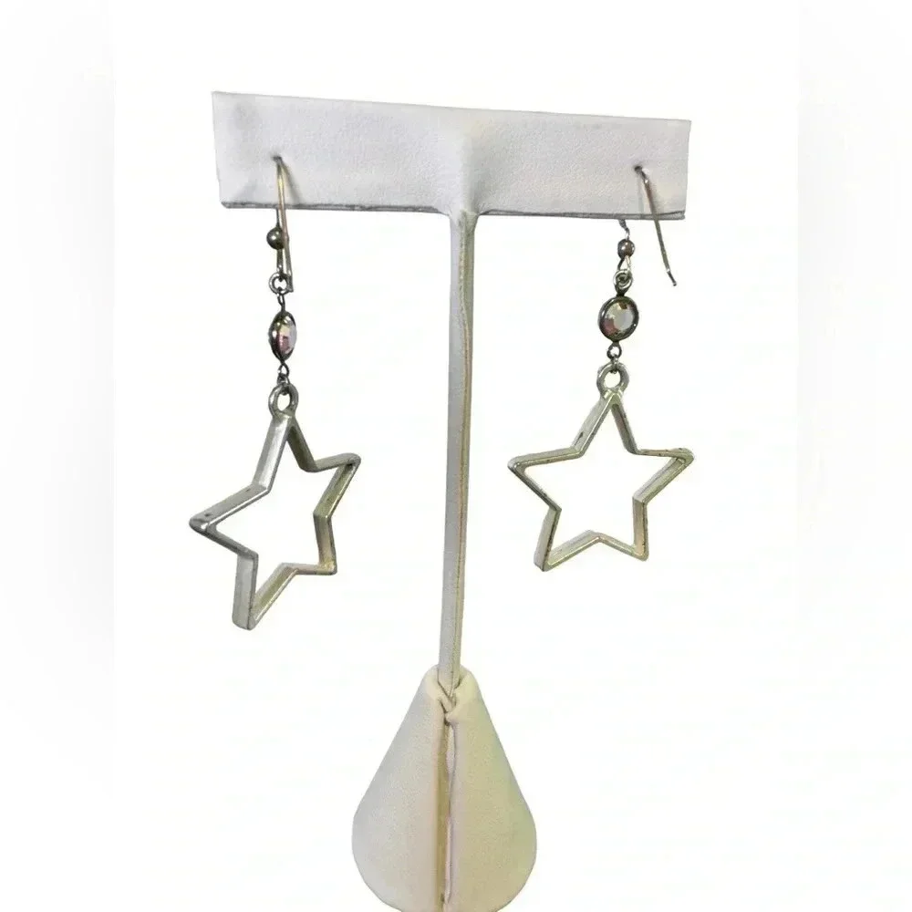 2” Handmade Western Star Cutout dangled silver Earrings